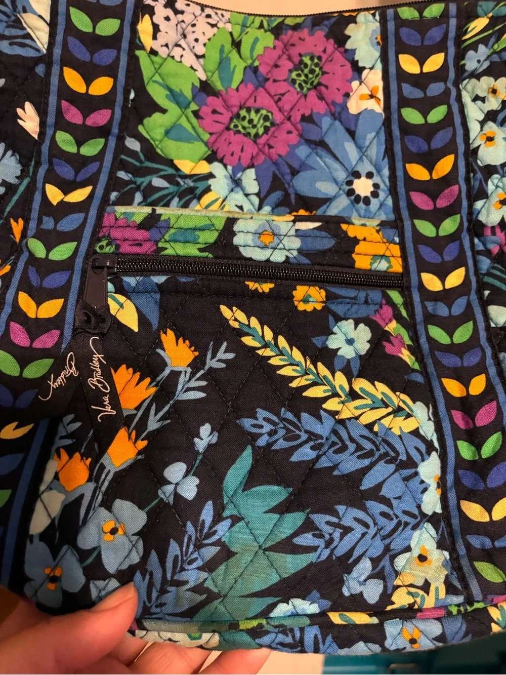 Vera Bradley Navy Floral Quilted Crossbody with Teal & Purple Accents